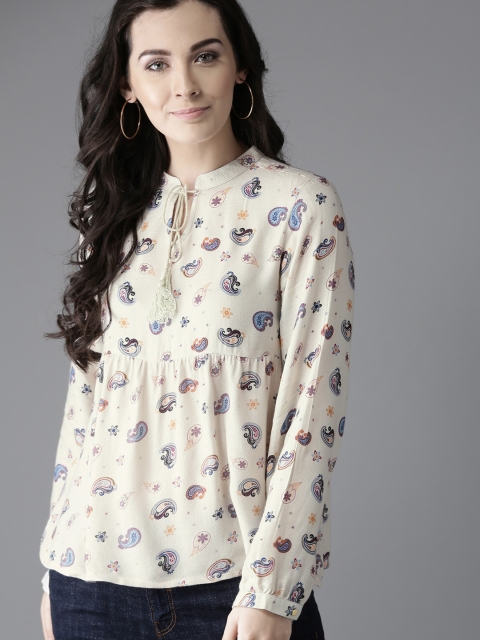 

Moda Rapido Women Off-White Printed A-Line Top