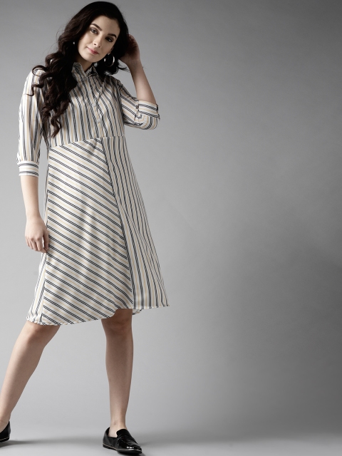 

Moda Rapido Women Off-White & Black Striped A-Line Dress