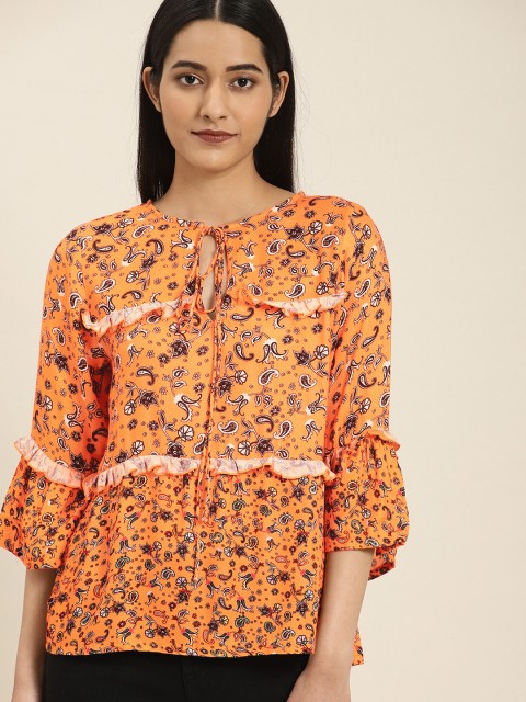 

Moda Rapido Women Orange & Black Printed Top