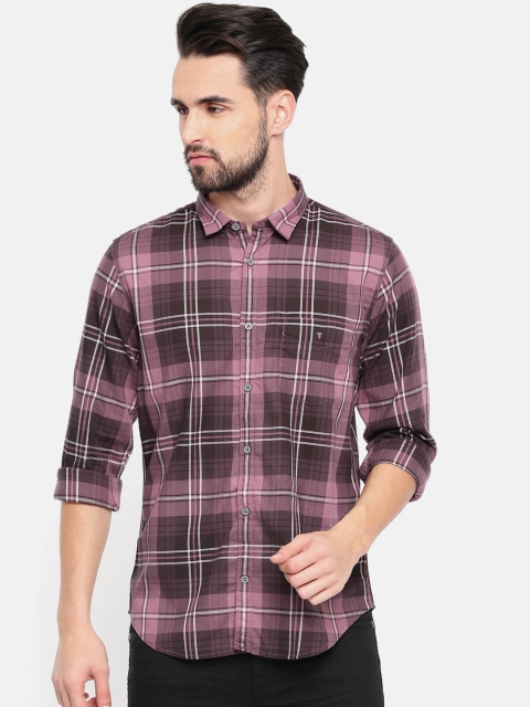 

Louis Philippe Sport Men Purple & Brown Super Slim Fit Checked Casual Shirt