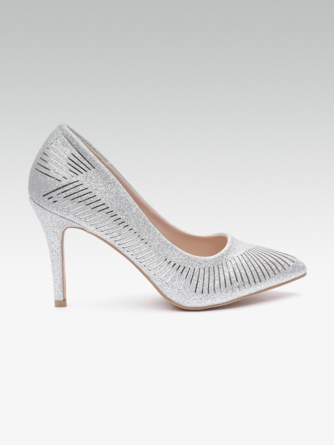 

Elle Women Silver-Toned Textured Pumps
