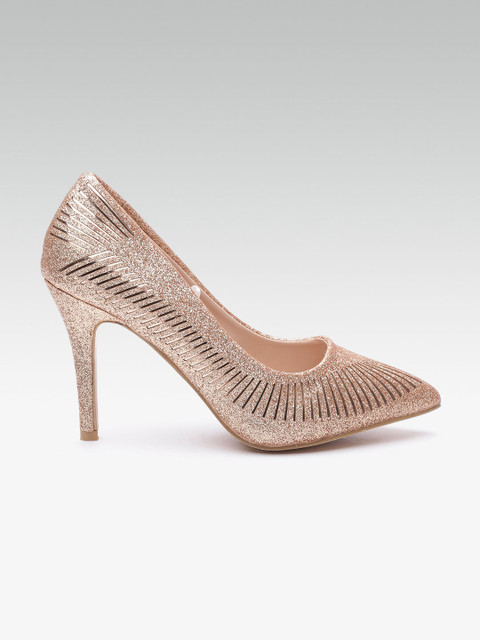 

ELLE Women Rose-Gold Toned Embellished Solid Pumps