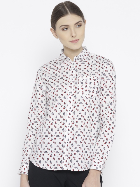 

Allen Solly Woman White & Navy Blue Regular Fit Printed Casual Shirt