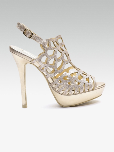 

ELLE Women Gold-Toned Shimmer Peep-Toed Stilettos