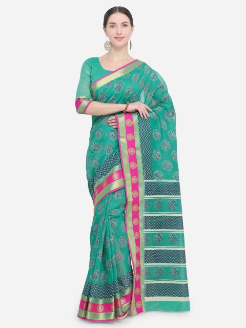 

Saree Swarg Sea Green Cotton Blend Printed Chanderi Saree