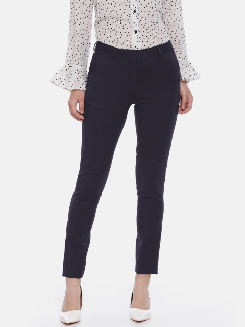 

Allen Solly Woman Women Navy Blue Regular Fit Solid Cropped Regular Trousers