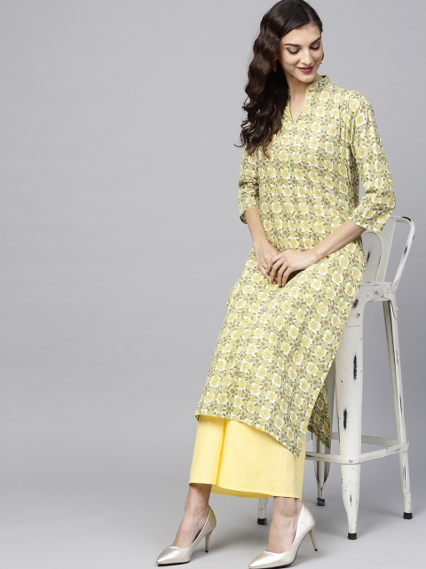 

Tissu Women Green & Yellow Printed Kurta with Palazzos