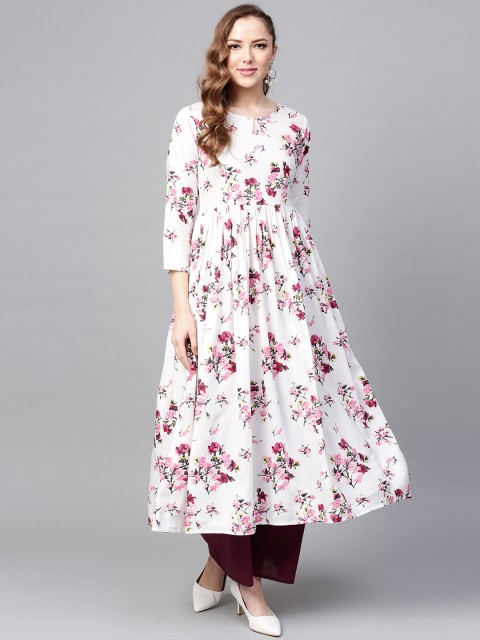 

Tissu Women Off-White & Magenta Printed A-Line Kurta