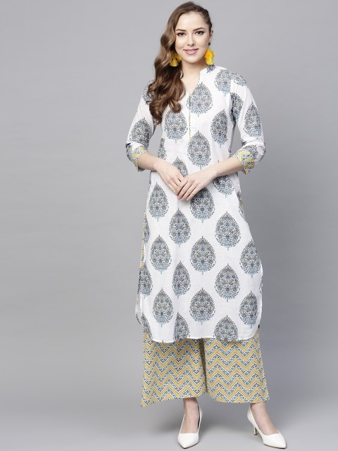 

Tissu Women White & Yellow Printed Kurta with Palazzos