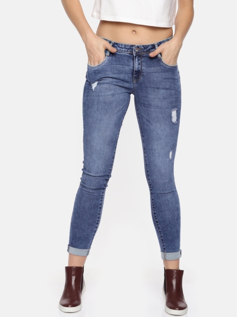 

Kraus Jeans Women K4050 Blue Skinny Fit Mid-Rise Mildly Distressed Jeans