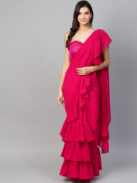 

Inddus Pink Solid Saree