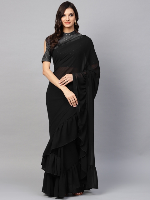 

Inddus Black Solid Ruffle Detail Saree