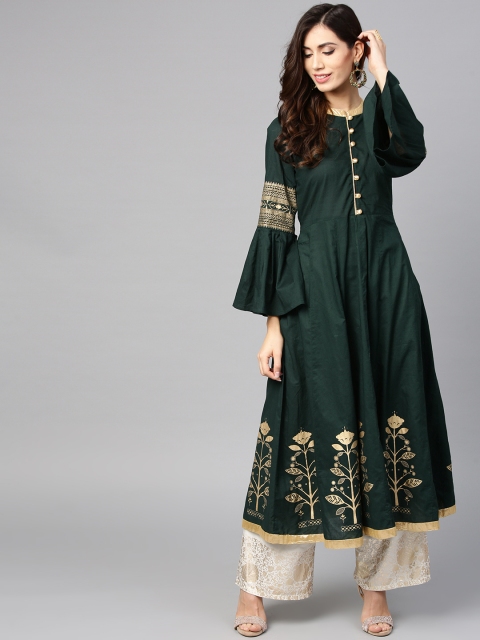 

Tulsattva Women Green Solid A-Line Kurta