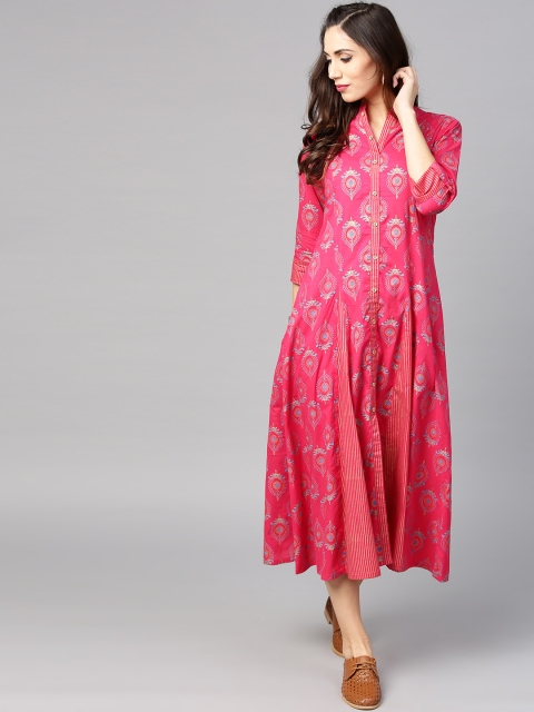 

Tulsattva Women Pink & Blue Printed Maxi Dress