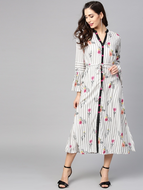 

Tulsattva Women Off-White & Black Printed Midi A-Line Dress