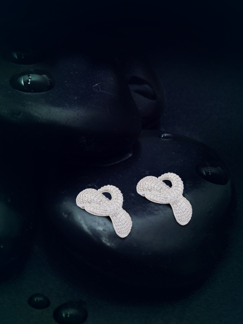 

shaze Silver-Toned Circular Drop Earrings