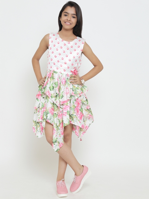 

Natilene Girls Off-White & Pink Printed Fit and Flare Dress