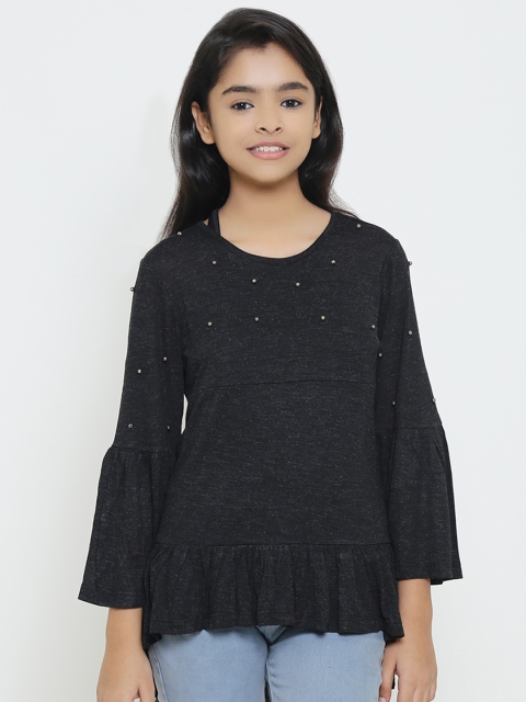 

Natilene Girls Black Solid High-Low Top