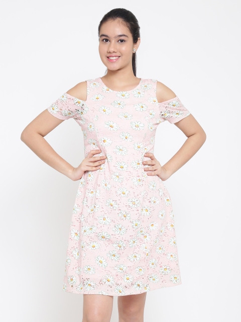 

Natilene Girls Pink & White Printed Fit and Flare Dress