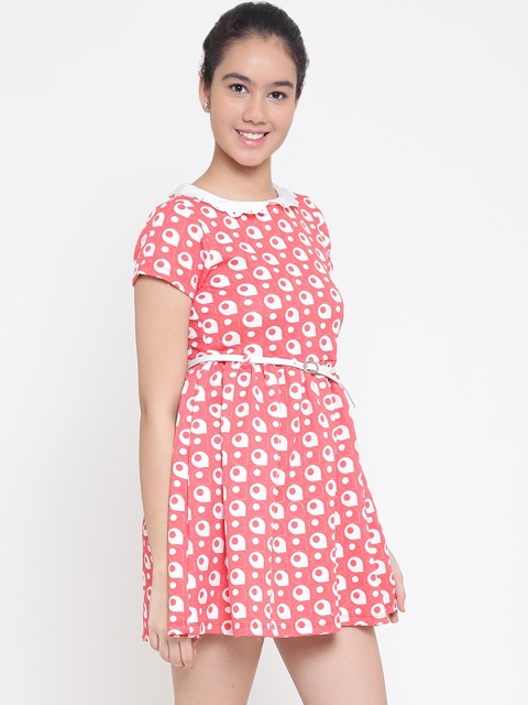 

Natilene Girls Red & White Printed Fit and Flare Dress