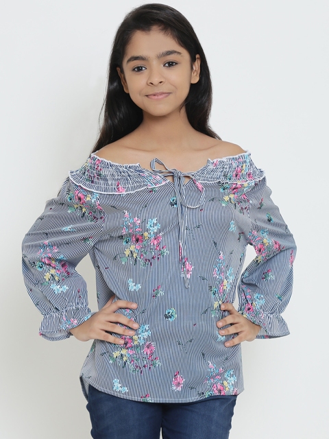 

Natilene Girls Navy Blue & White Printed Bardot Top