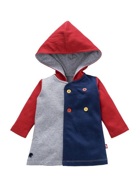 

Nino Bambino Boys Navy Blue & Red Colourblocked Organic Cotton Open Front Jacket