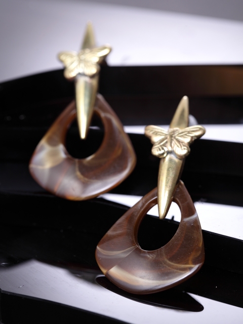 

DIVA WALK Gold-Plated & Brown Contemporary Handcrafted Drop Earrings