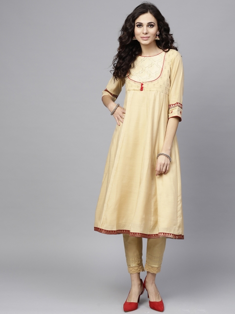 

Juniper Women Beige Embroidered Anarkali Kurta
