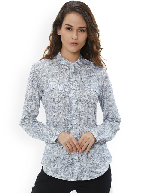 

Bombay High Women Grey Slim Fit Printed Casual Shirt