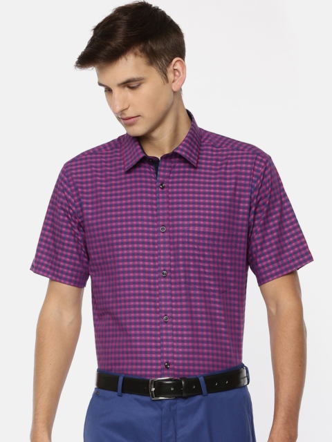 

Park Avenue Men Pink & Navy Blue Slim Fit Checked Formal Shirt