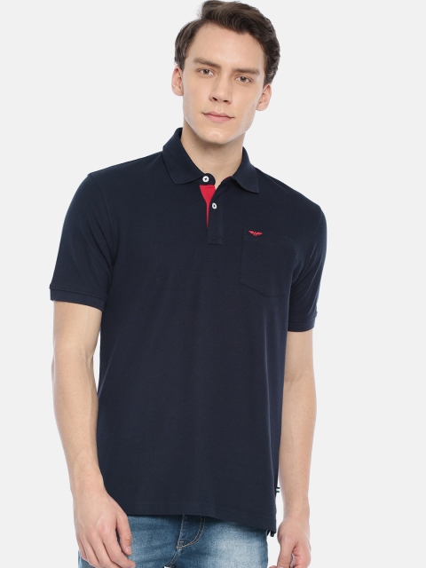 

Park Avenue Men Navy Solid Polo Collar T-shirt, Navy blue
