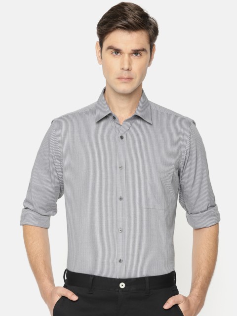 

Raymond Men Grey & White Contemporary Regular Fit Striped Formal Shirt