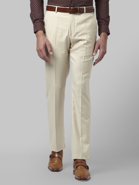 

Park Avenue Men Beige Slim Fit Self Design Formal Trousers