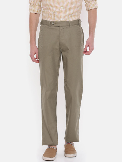 

Park Avenue Men Olive Green Slim Fit Solid Smart Casual Trousers