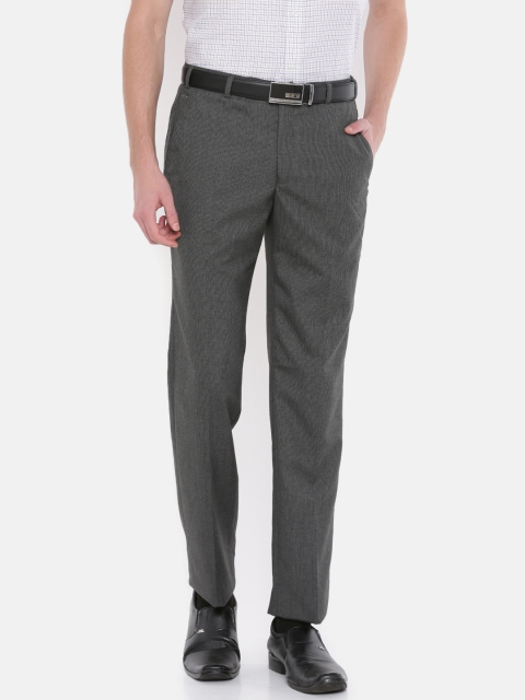 

Park Avenue Men Charcoal Grey Super Slim Fit Self Design Formal Trousers
