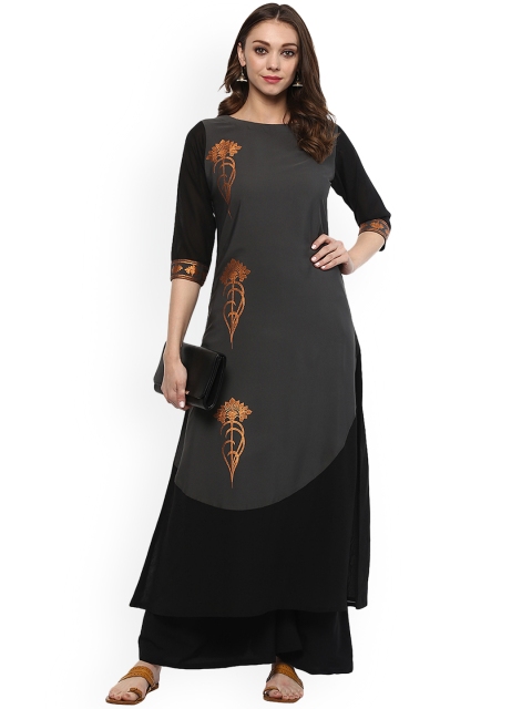

ZIYAA Women Black & Grey Embroidered Kurta with Palazzos