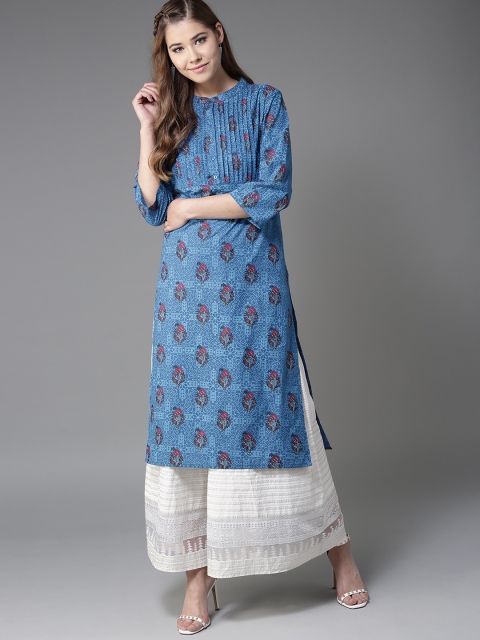 

HERE&NOW Women Blue Printed Straight Kurta