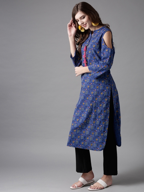 

HERE&NOW Women Navy Blue Quirky Printed Straight Kurta