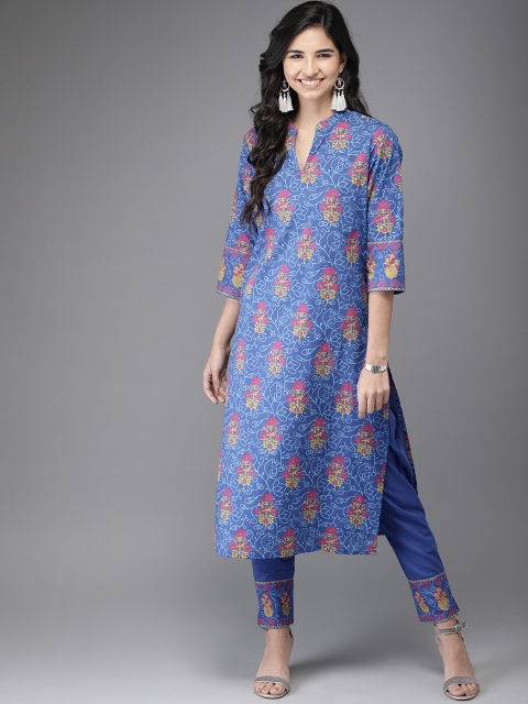 

HERE&NOW Women Blue & Red Printed Kurta with Trousers