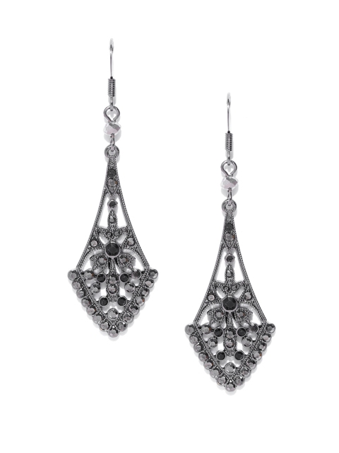 

Accessorize Black Stone-Studded Geometric Drop Earrings