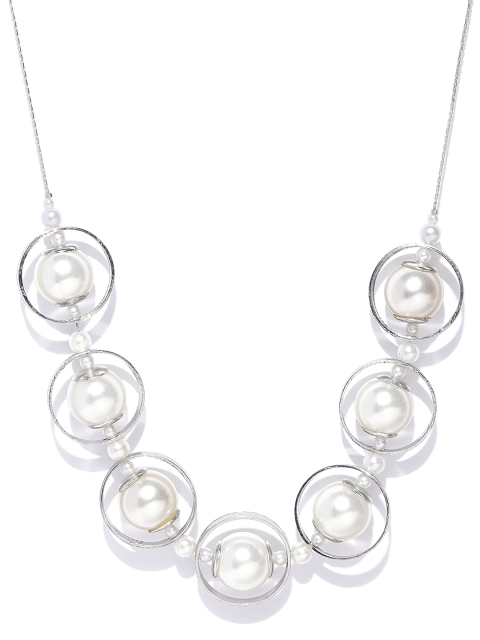 

Accessorize Silver-Toned & White Beaded Necklace