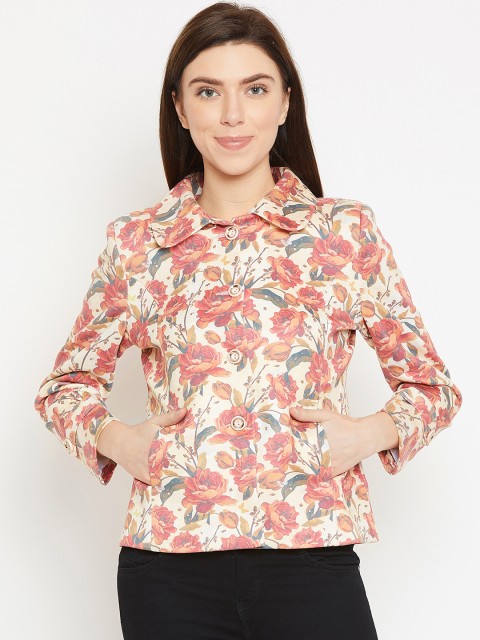 

Duke Women Cream-Coloured & Peach-Coloured Printed Tailored Jacket