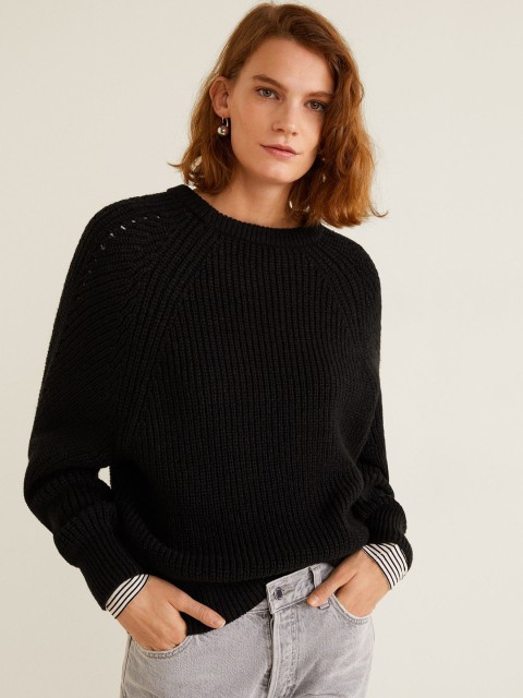 

MANGO Women Black Solid Sweater