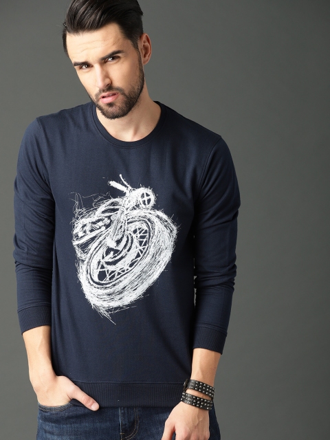 

Roadster Men Navy Blue Printed Sweatshirt
