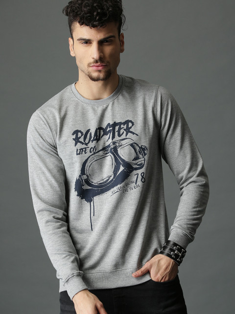 

Roadster Men Grey Melange Printed Sweatshirt