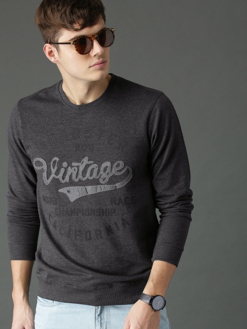 

Roadster Men Charcoal Grey Printed Sweatshirt