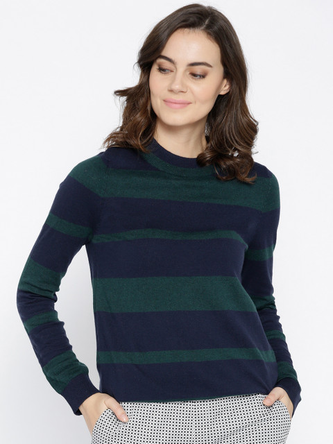 

U.S. Polo Assn. Women Navy Blue & Green Striped Pullover
