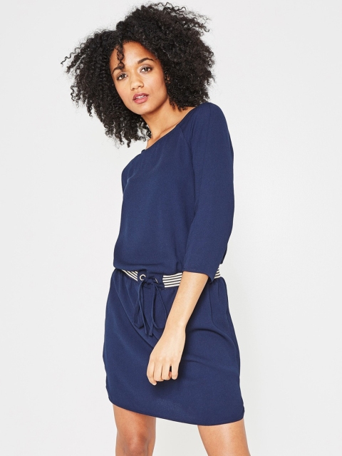 

promod Women Navy Blue Solid Blouson Dress