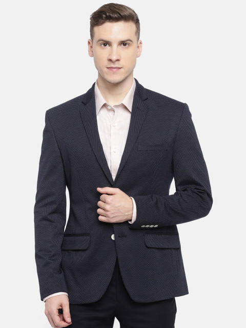 

Park Avenue Men Navy Blue Self-Design Single-Breasted Slim Fit Formal Blazer
