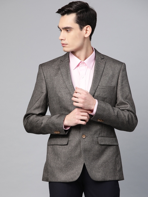 

Park Avenue Charcoal Grey Super Slim Fit Self-Design Single Breasted Smart Casual Blazer